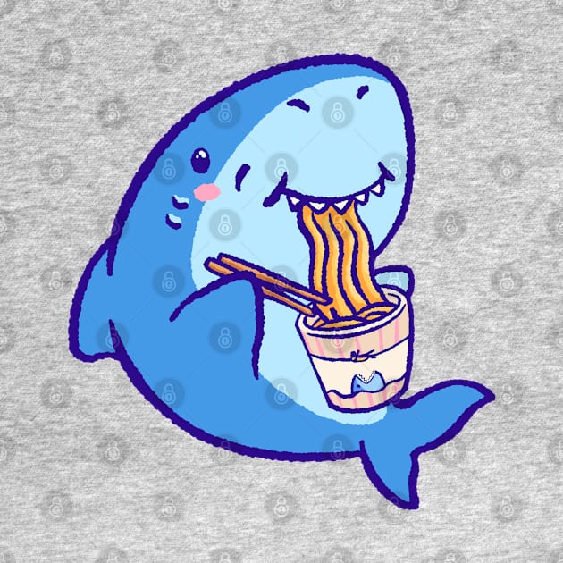 Cute shark eating ramen by Tinyarts